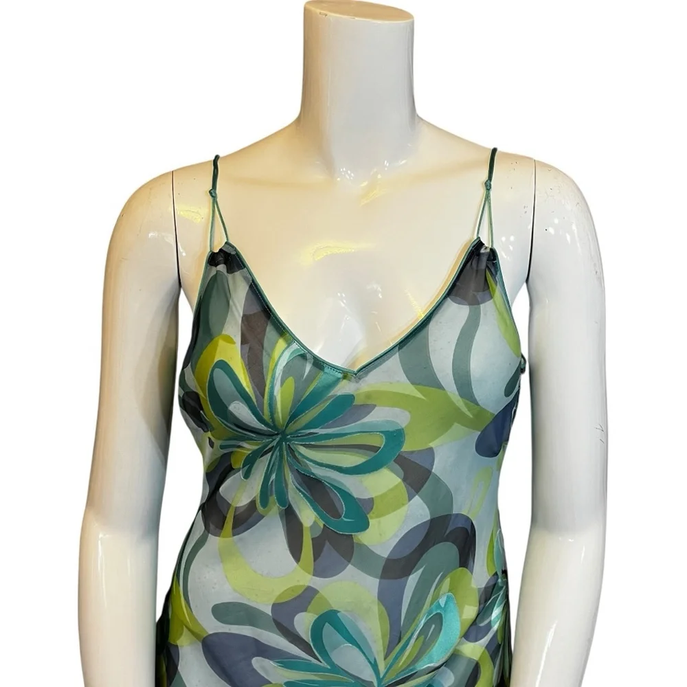 Planet UK Silk Slip Dress Green/Blue Mermaid Floral Size 14 - Picture 4 of 16